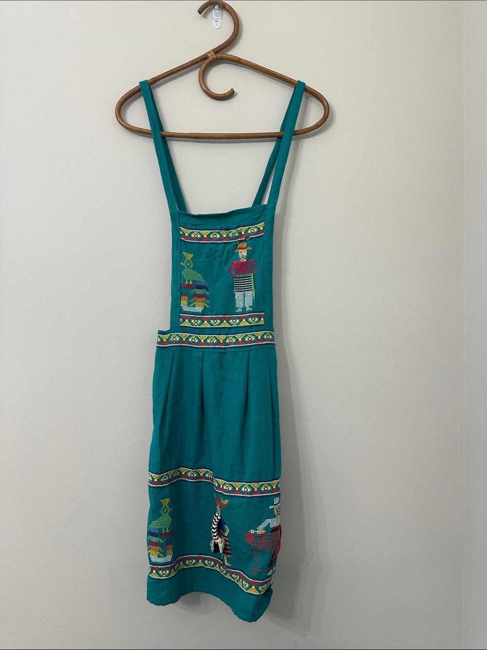 VTG Maya Jones Teal Embroidered Folk Apron with Multicolor Accents